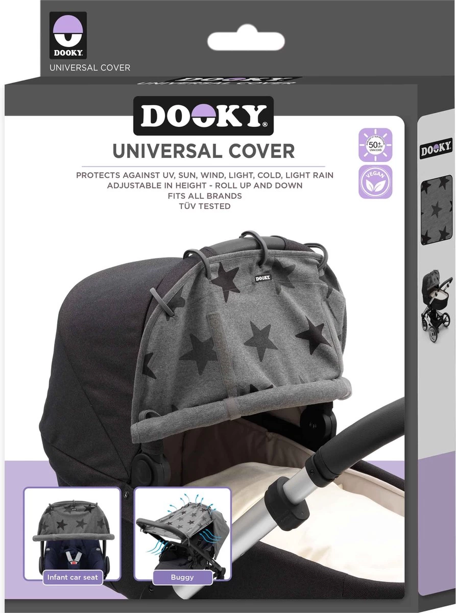 Dooky Universal Cover Zonnescherm Kinderwagen - Grey Stars - Afbeelding 5