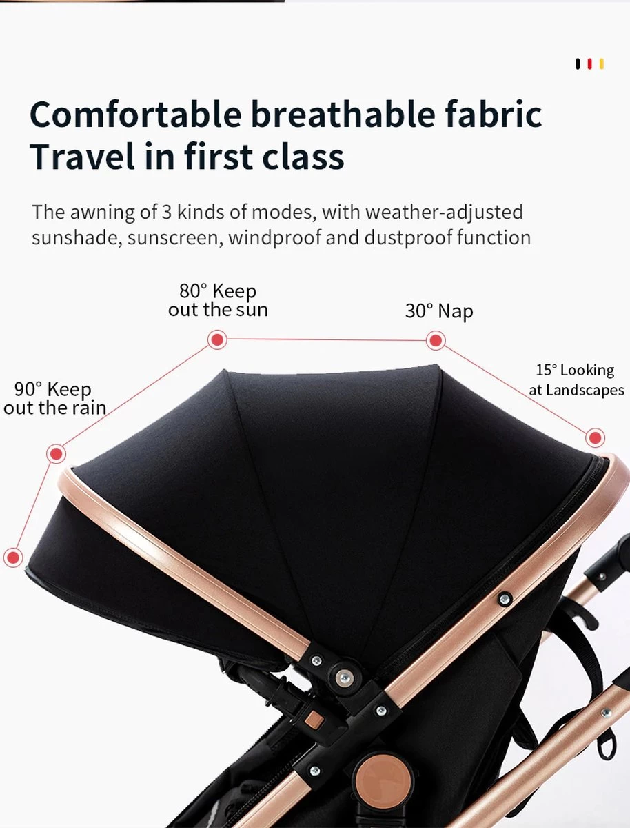 Luxe Kinderwagen 3 In 1 - Wandelwagen - Kinderwagen 3-in-1 Incl Autostoel - Kinderwagen Maxi Cosi – Buggy 3 In 1 - Newborn - Grijs - Afbeelding 9