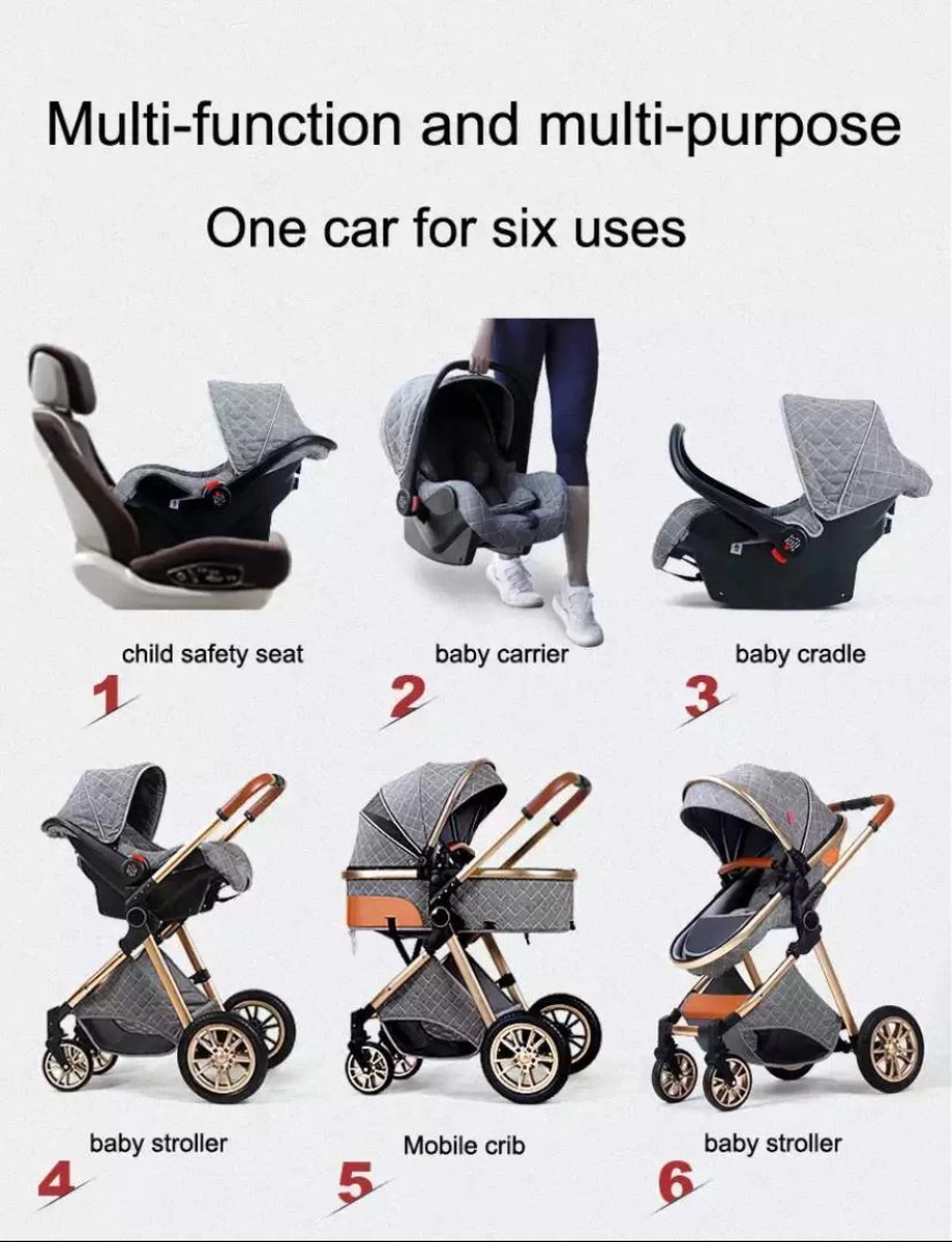 Merkloos Luxe Multi-functionele 3 In 1 Kinderwagen - Kwalitatieve Buggy - Opklapbare Wandelwagen - Khaki - Afbeelding 9