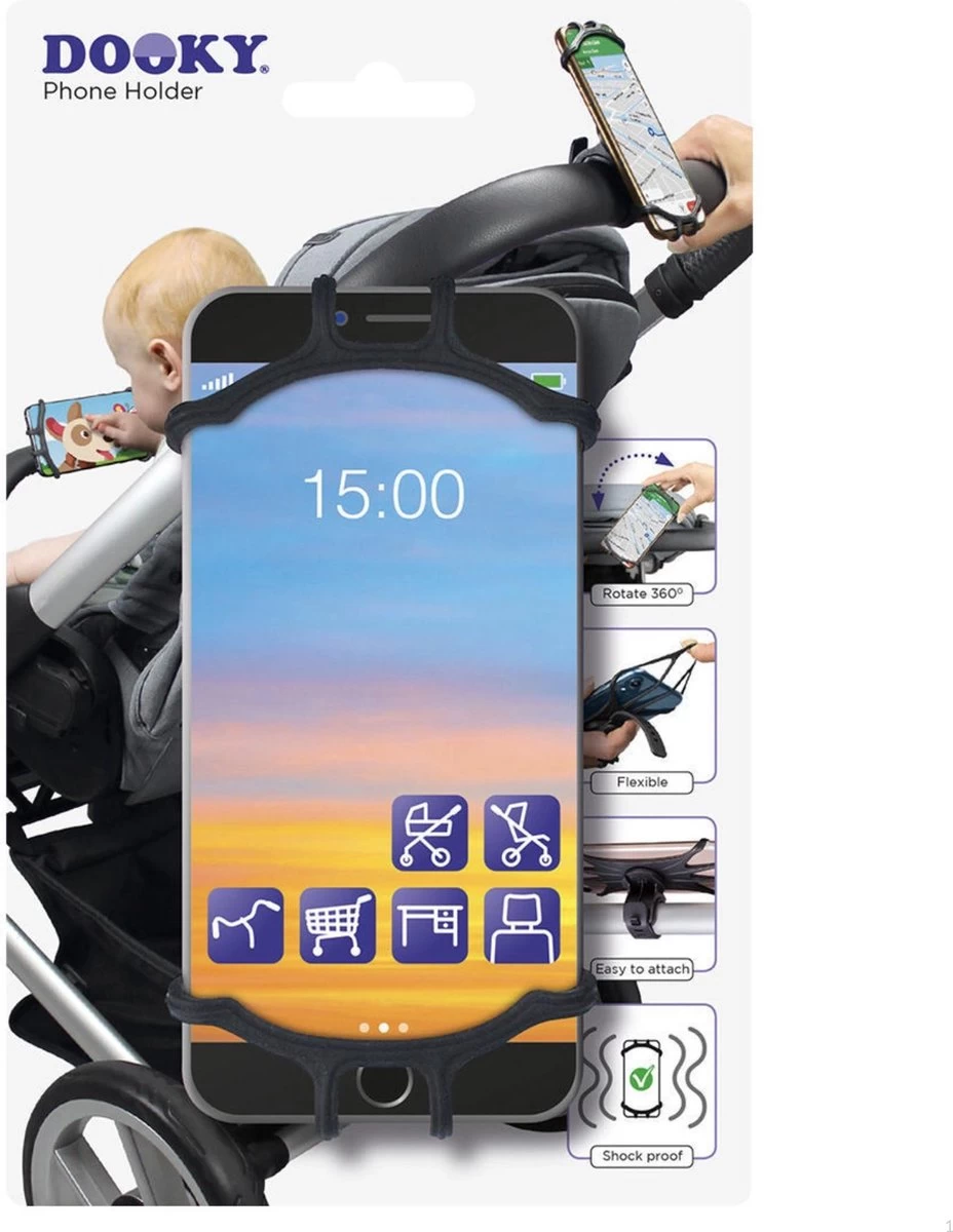 Dooky Telefoonhouder Smartphone Telefoon Houder 360* Rotatie Universeel Kinderwagen Fiets Zwart - Afbeelding 13