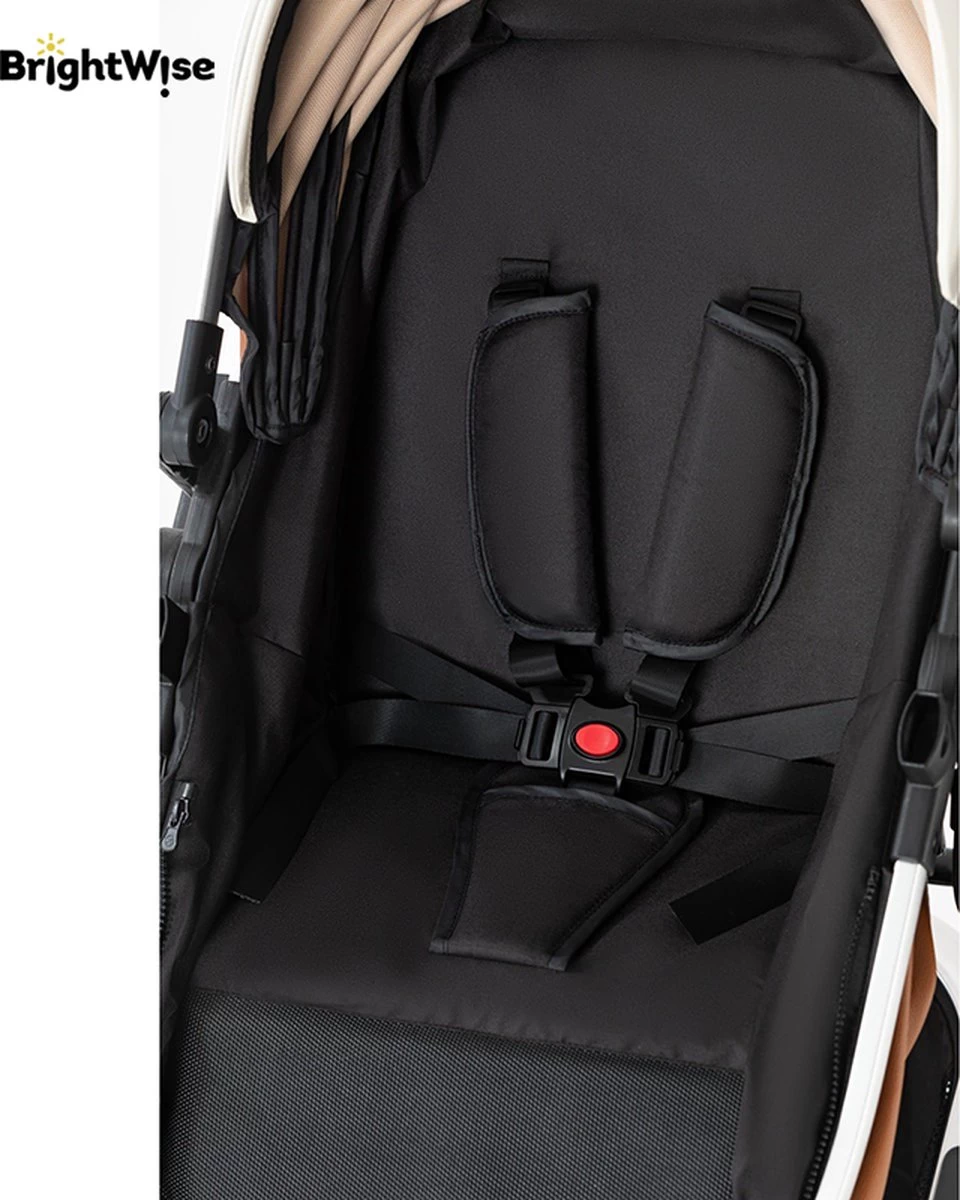 Merkloos BrightWise® Luxe Kinderwagen 3 In 1 Voldoet Aan Alle Europese Veiligheidscertificaten - Wandelwagen - Kinderwagen 3-in-1 Incl Autostoel - Kinderwagen Maxi Cosi – Buggy 3 In 1 - Newborn - Leer - Bruin - Afbeelding 2