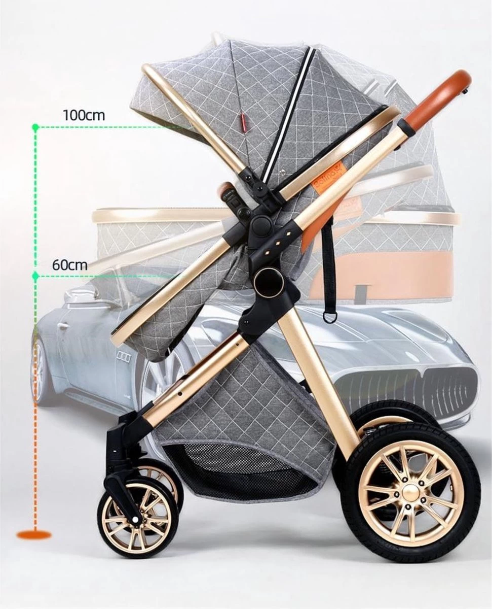 Merkloos Kinderwagen 3-in-1 – Luxe Kinderwagen - Buggy – Wandelwagen - Multifunctioneel – Opklapbaar – Incl Autostoel – Donkerbruin - Afbeelding 3