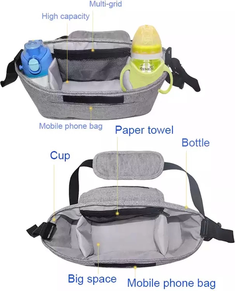 3 In 1 Kinderwagen Tas Universele Wandelwagen | Luiertas Draagtas Reistas Met Fles En Bekerhouder | - Zwart - Afbeelding 8