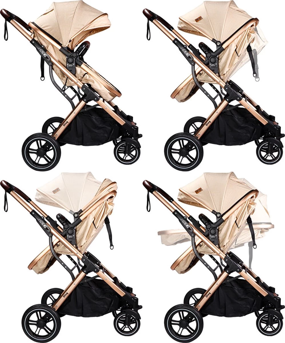 Ding Juna Kinderwagen 3 In 1 - Beige/Rose - Combi Kinderwagen Incl. Autostoel - Afbeelding 5